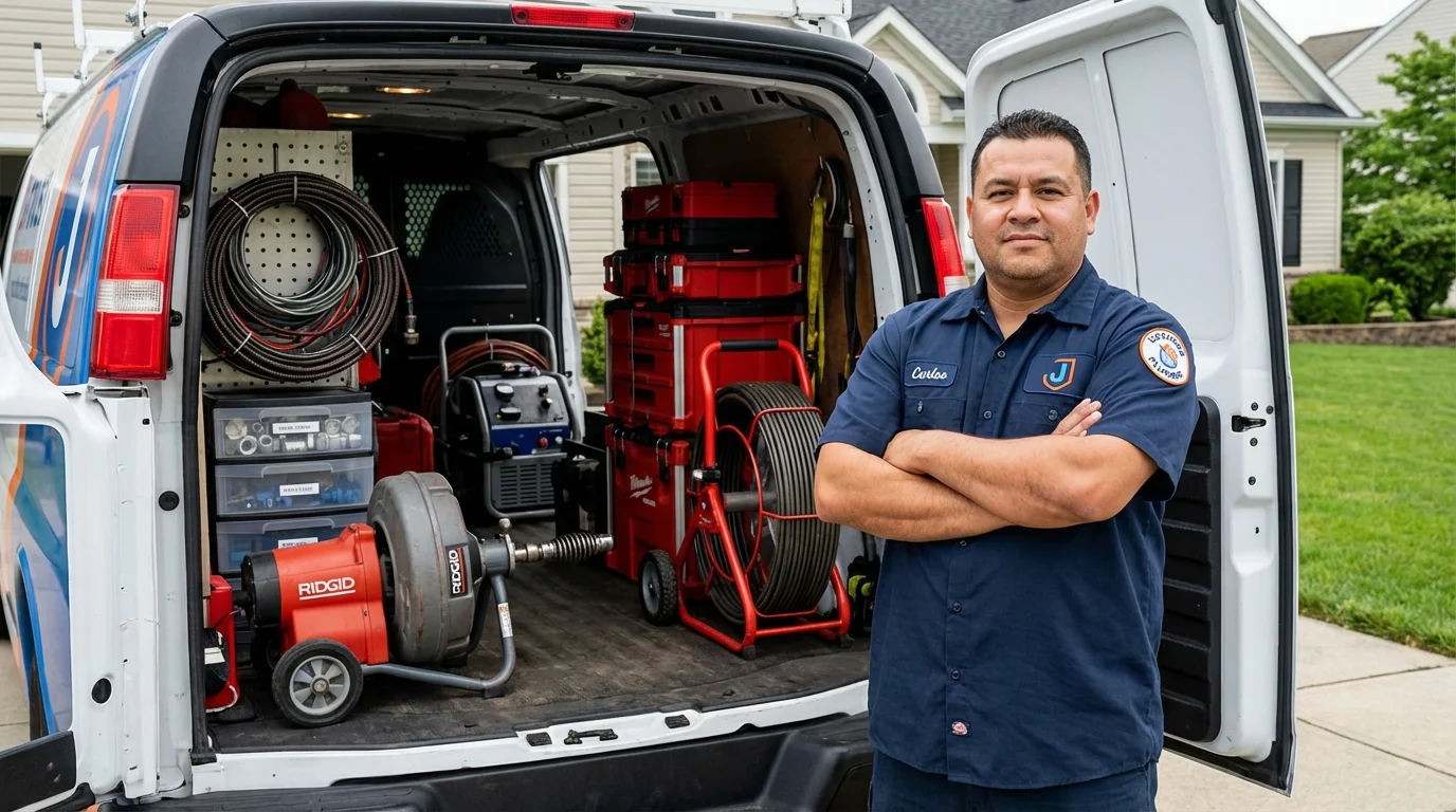 Professional drain cleaning equipment and Johns Plumbing LLC plumber in Fairview