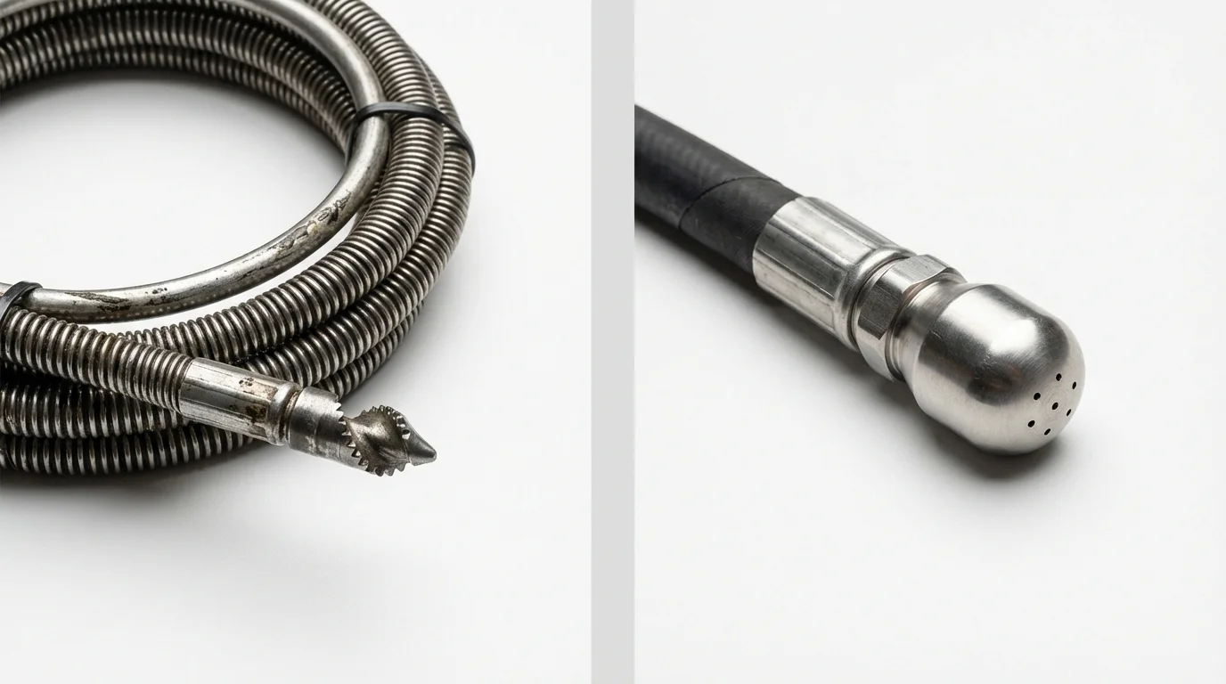 Drain snake cable and hydro jetting nozzle used for drain cleaning in Fairview, PA