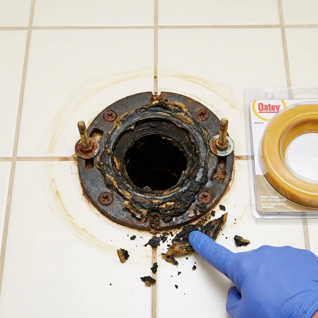 Failed wax ring showing water seepage at the base of a toilet in a Fairview, PA home